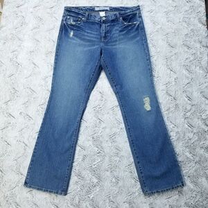 Gap 1969 Jeans Womens 14Rx34 Blue Straight Boy Cut Distressed Dark Wash Denim